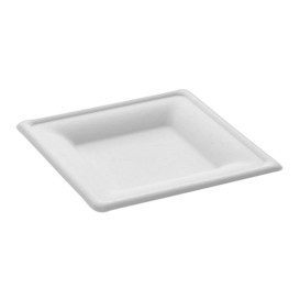 Assiette Carrée Canne à Sucre Blanc 150x150mm (50 Utés)