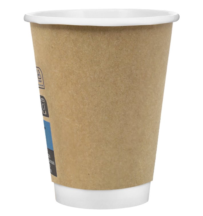 Cardboard Cup 12 Oz/360ml Double Wall Smooth Kraft Ø9cm (25 Units)