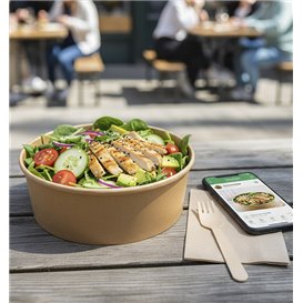 Papieren Container Kraft met RPET Deksel 38 Oz/1140ml (100 stuks) Papieren Container Kraft met RPET Deksel 38 Oz/1140ml (100 stuks)