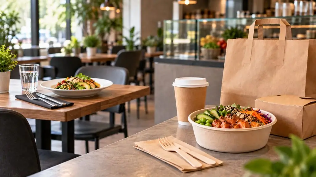 Opakovaně použitelné a jednorázové nádobí v restauraci a pro jídlo s sebou
